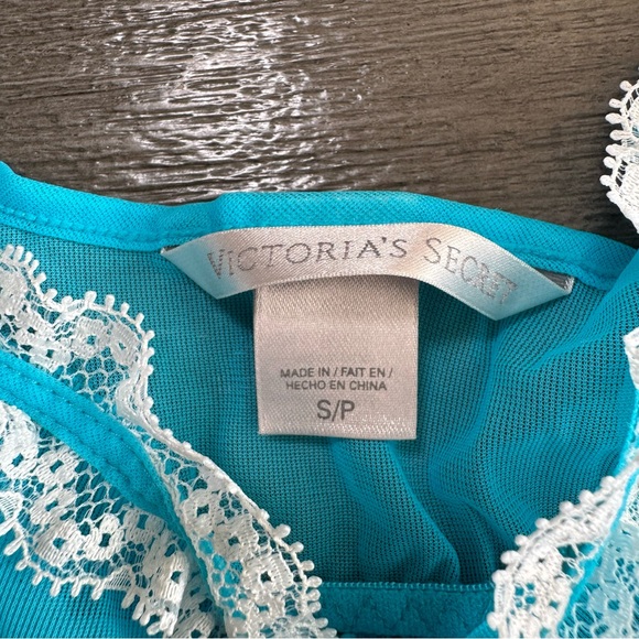 Victorias Secret Sheer Mesh Lace Trim Blue White Babydoll Tank S - Picture 9 of 11